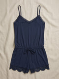 Lace Detail Pajama Romper | V-Neck One-Piece