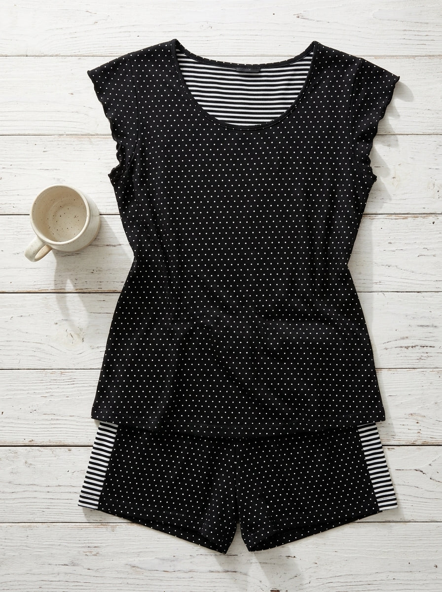 Dotted Pajama Shorts Set | Polka Dot & Stripe Print