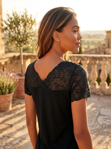 Lace Detail Sleep Shirt | Crossover V-Neck Style